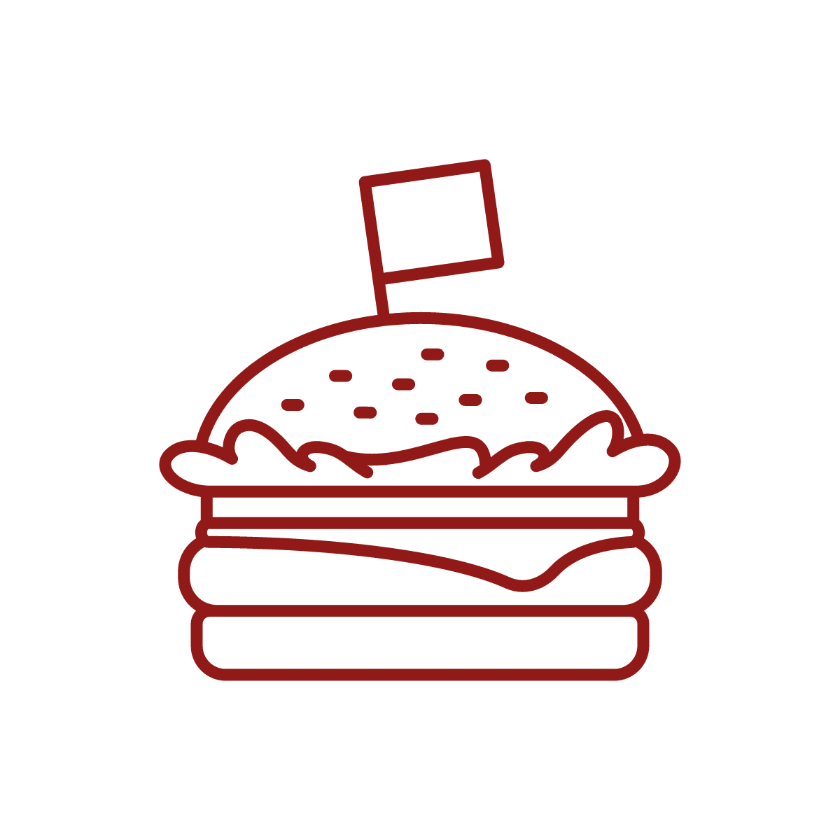 Grafische Darstellung eines Hamburgers in roter Kontur.